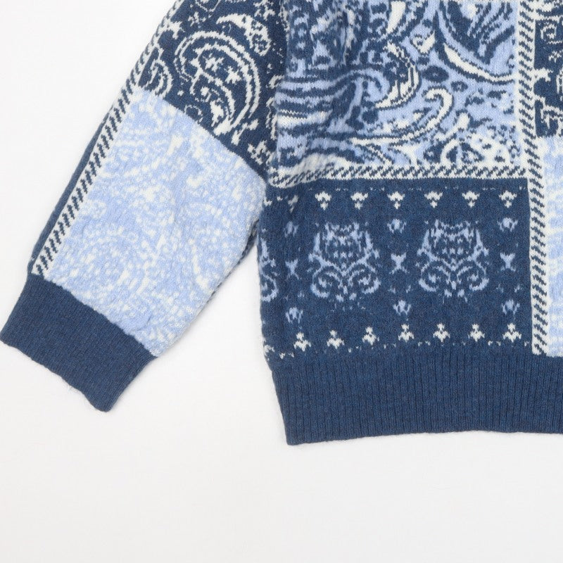 Next Women’s Blue Fair Isle Animal Knit Crew Neck Jumper Size M