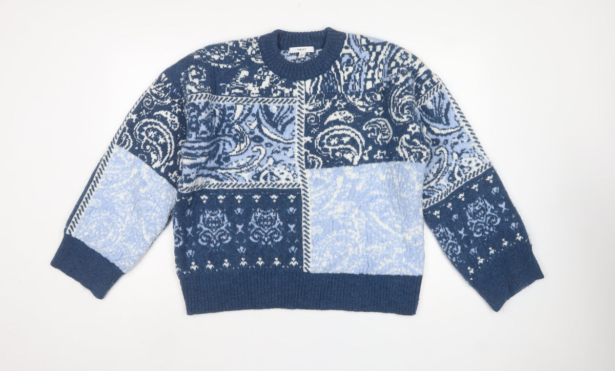 Next Women’s Blue Fair Isle Animal Knit Crew Neck Jumper Size M