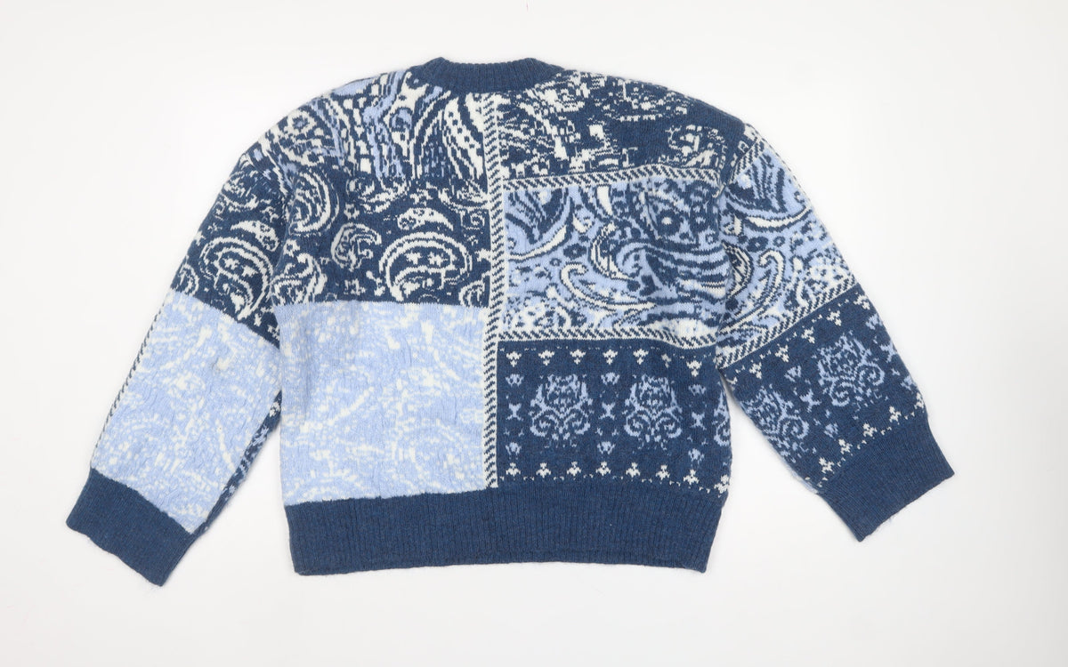 Next Women’s Blue Fair Isle Animal Knit Crew Neck Jumper Size M