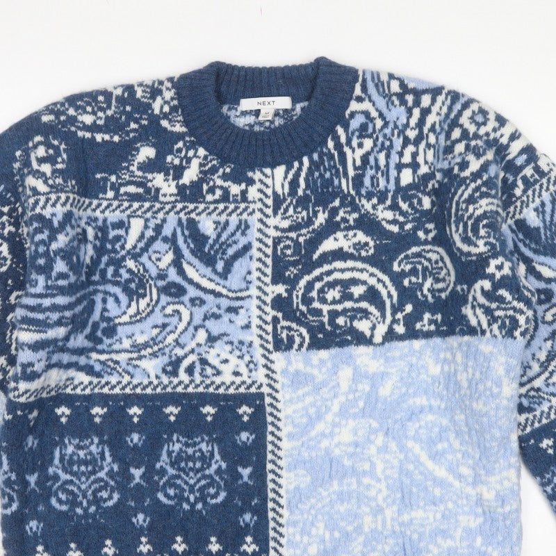 Next Women’s Blue Fair Isle Animal Knit Crew Neck Jumper Size M