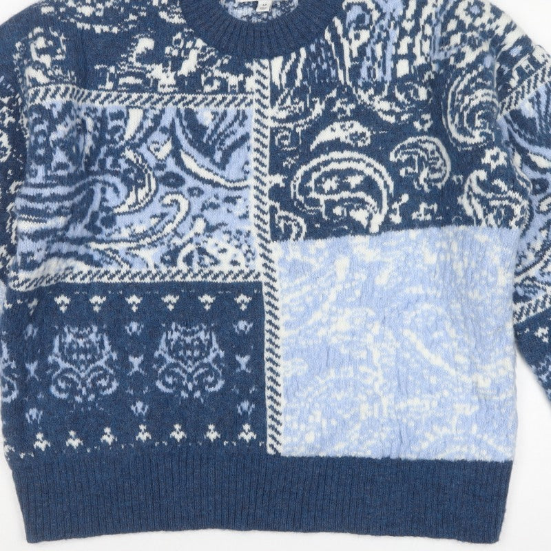 Next Women’s Blue Fair Isle Animal Knit Crew Neck Jumper Size M