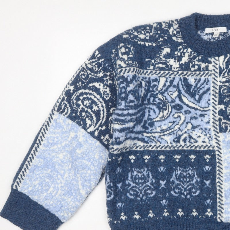 Next Women’s Blue Fair Isle Animal Knit Crew Neck Jumper Size M