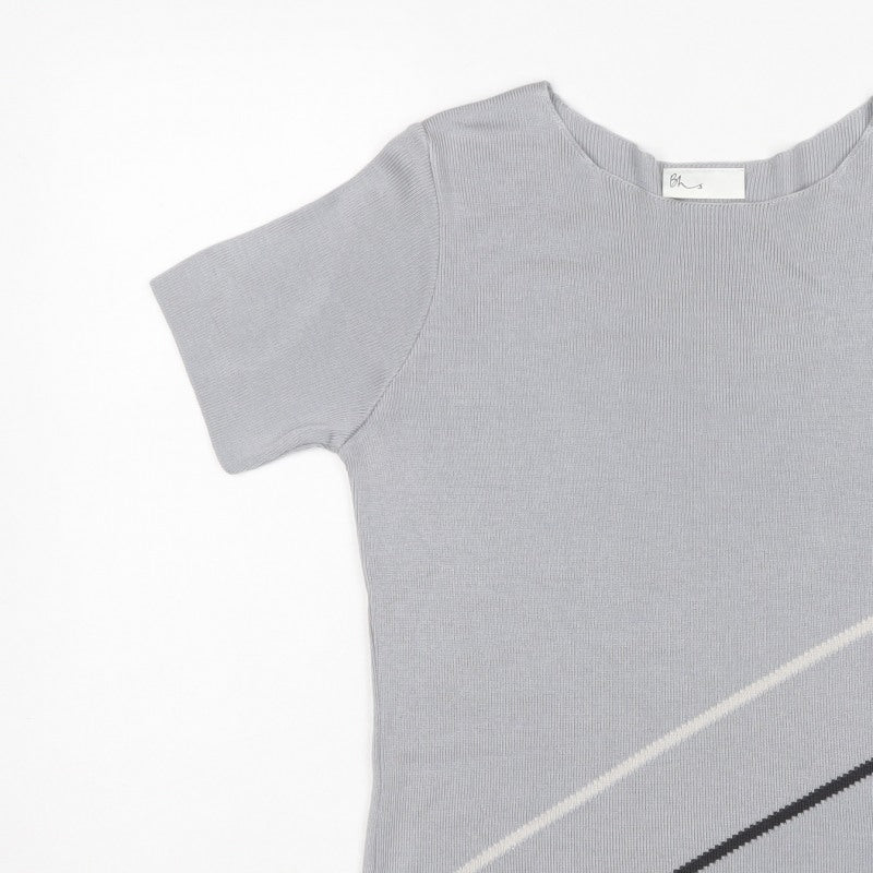 Bhs Women Grey UK 16 Striped Short Sleeve Knit Jumper