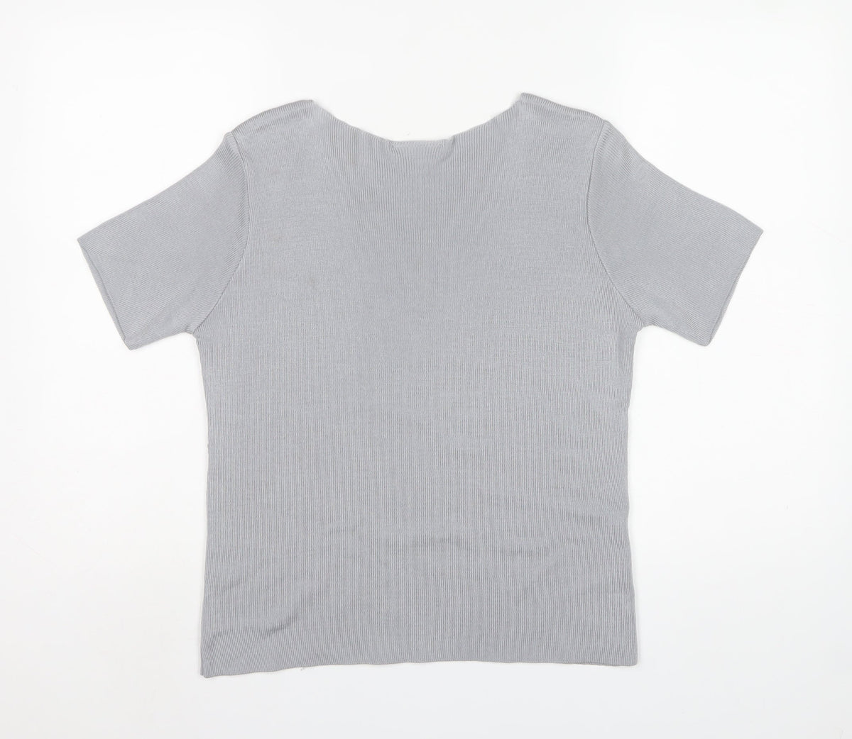 Bhs Women Grey UK 16 Striped Short Sleeve Knit Jumper