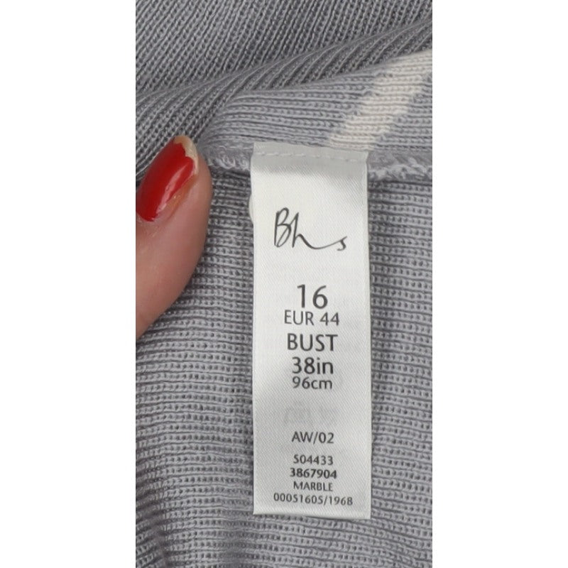 Bhs Women Grey UK 16 Striped Short Sleeve Knit Jumper