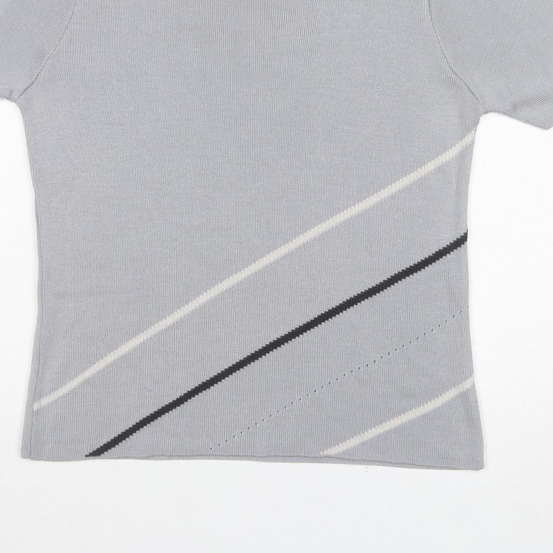 Bhs Women Grey UK 16 Striped Short Sleeve Knit Jumper