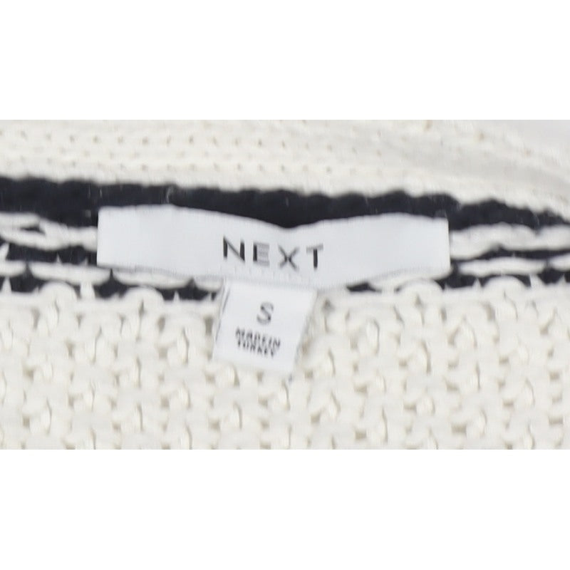 Next Women Ivory Black Striped Chunky Knit Button Cardigan Size S
