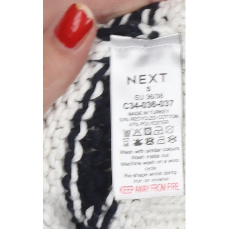 Next Women Ivory Black Striped Chunky Knit Button Cardigan Size S
