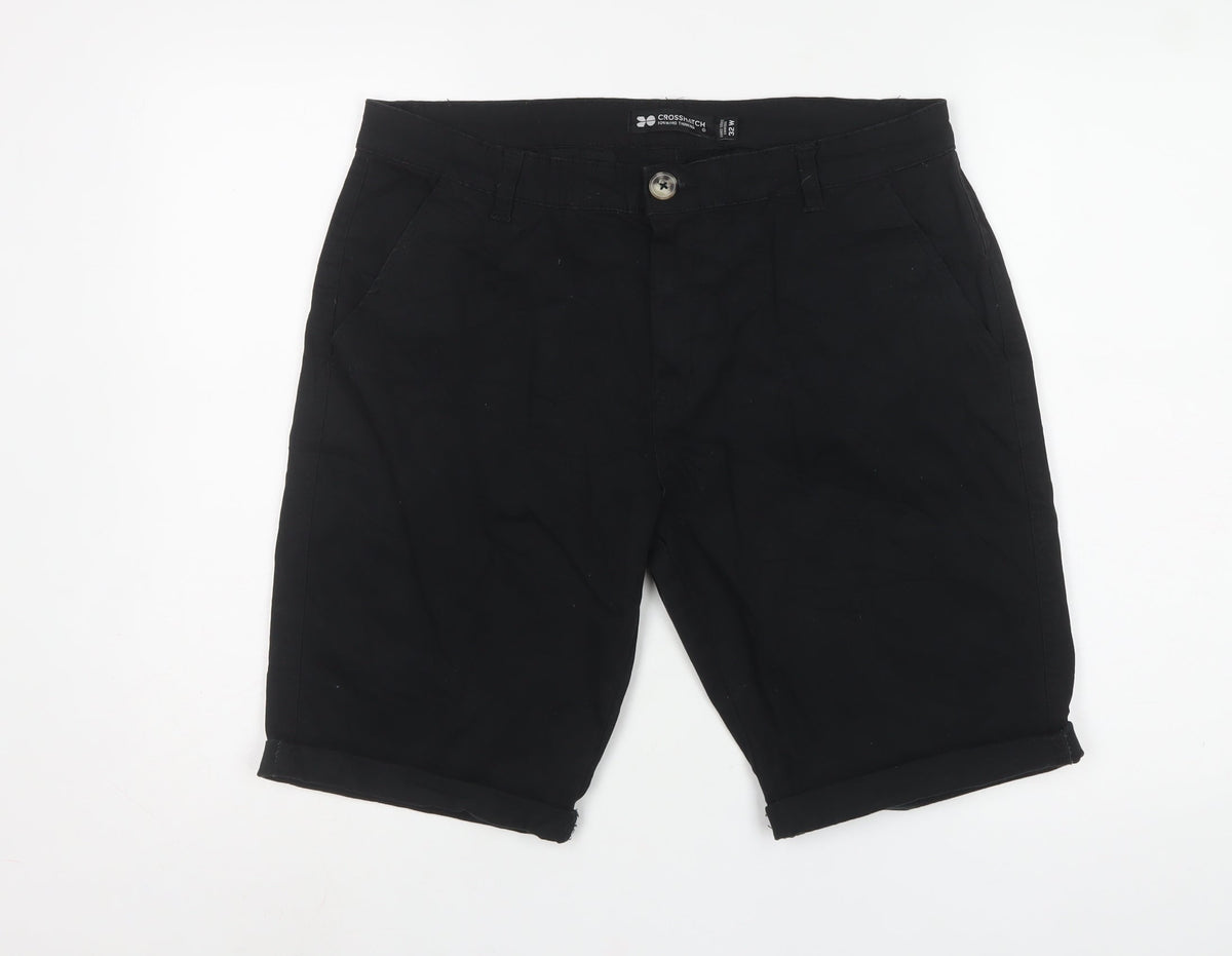 Crosshatch Men’s Black 32W Chino Shorts Cotton Stretch Casual