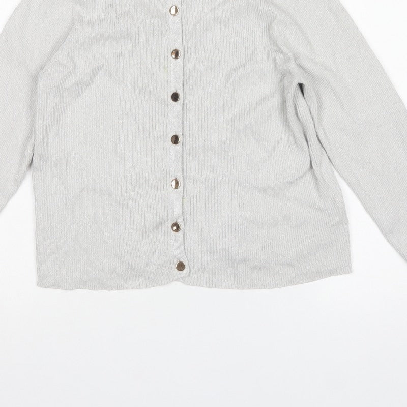 Marks & Spencer Women's Silver L Rib Knit Button Cardigan Long Sleeve