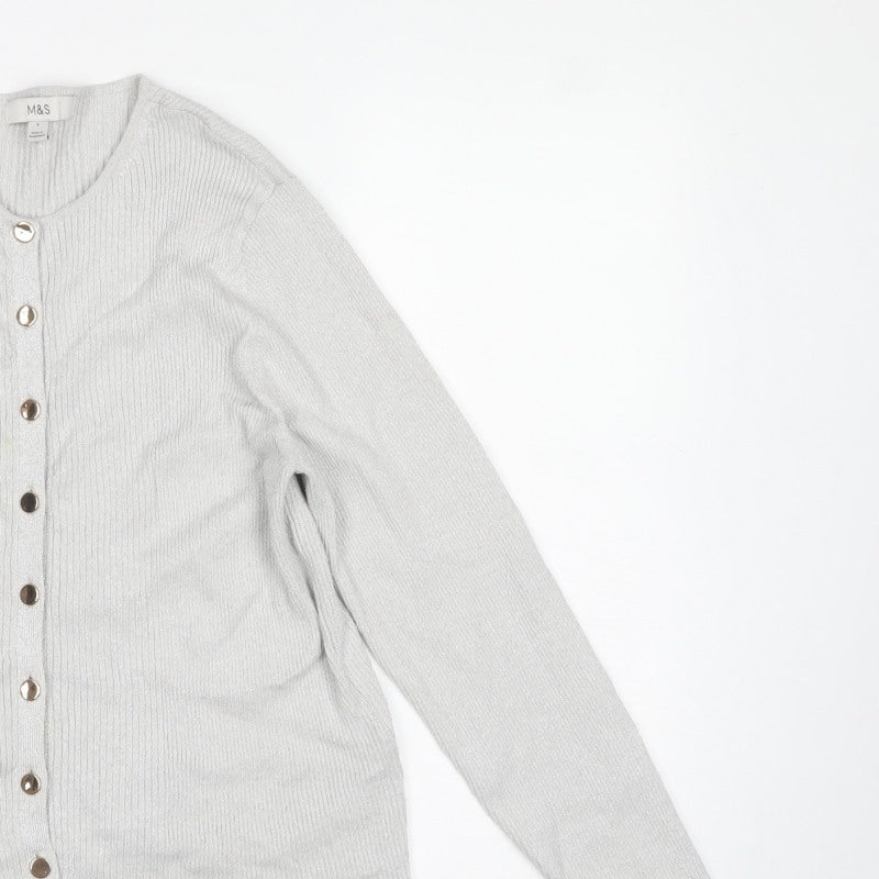 Marks & Spencer Women's Silver L Rib Knit Button Cardigan Long Sleeve