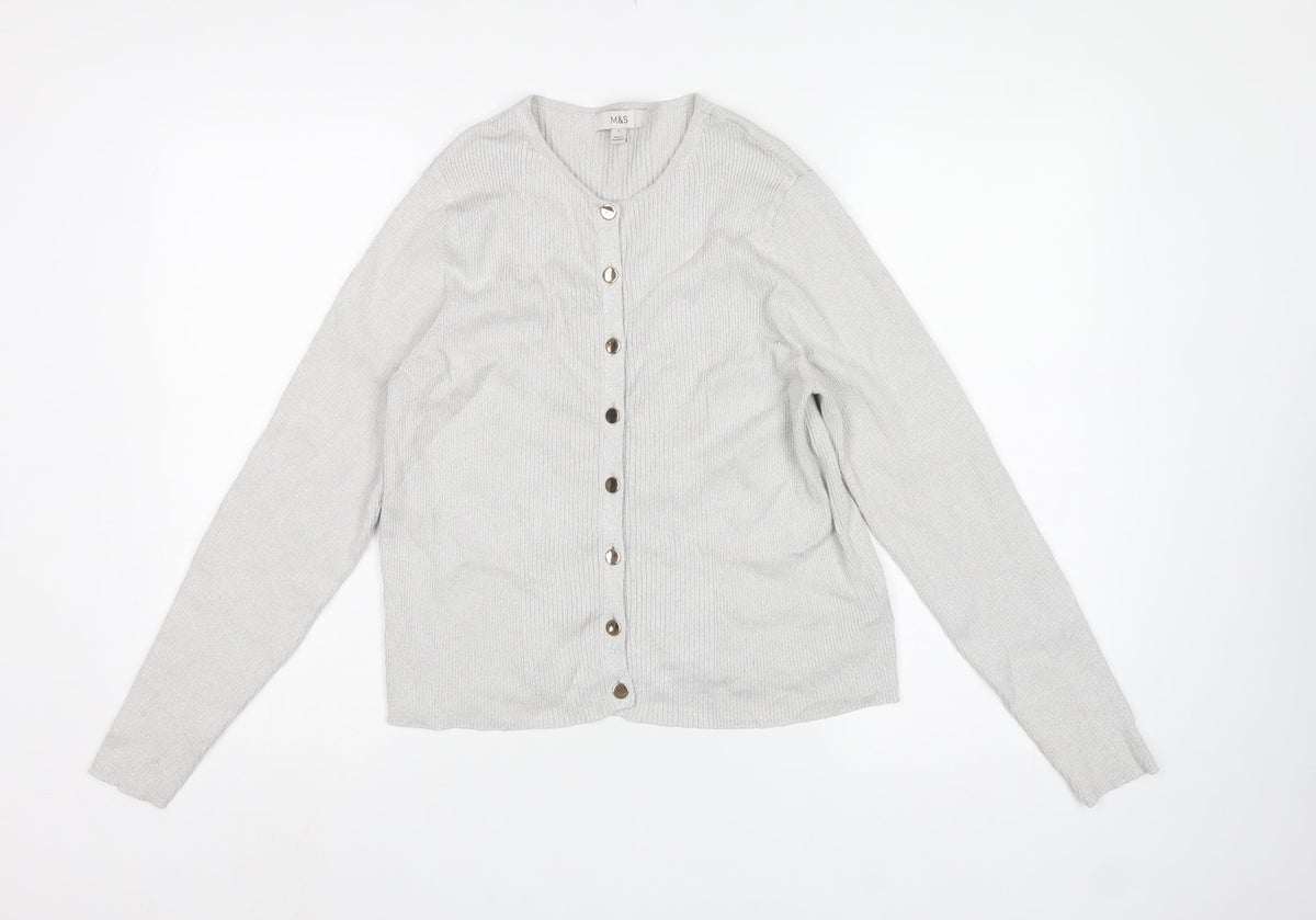 Marks & Spencer Women's Silver L Rib Knit Button Cardigan Long Sleeve