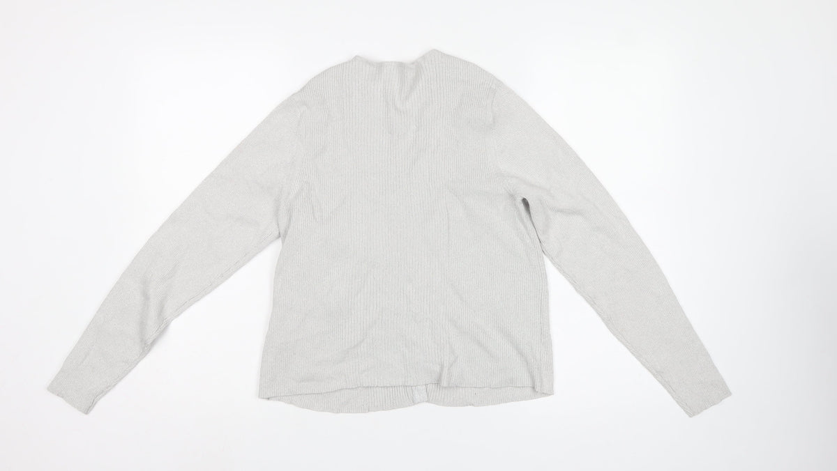 Marks & Spencer Women's Silver L Rib Knit Button Cardigan Long Sleeve