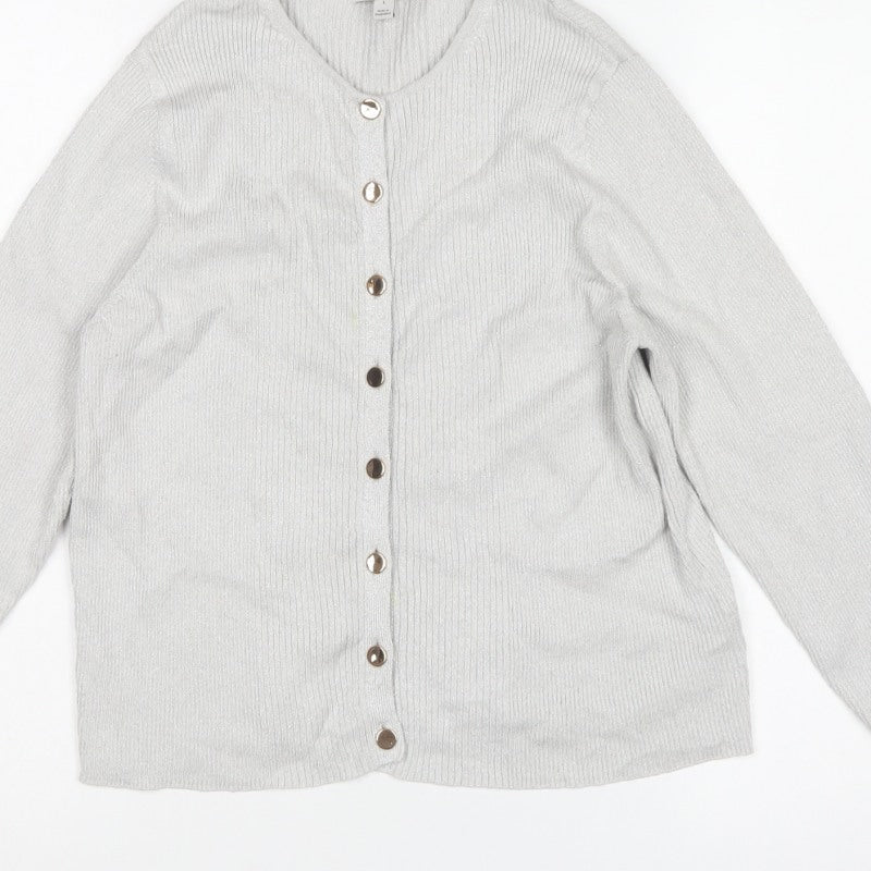 Marks & Spencer Women's Silver L Rib Knit Button Cardigan Long Sleeve