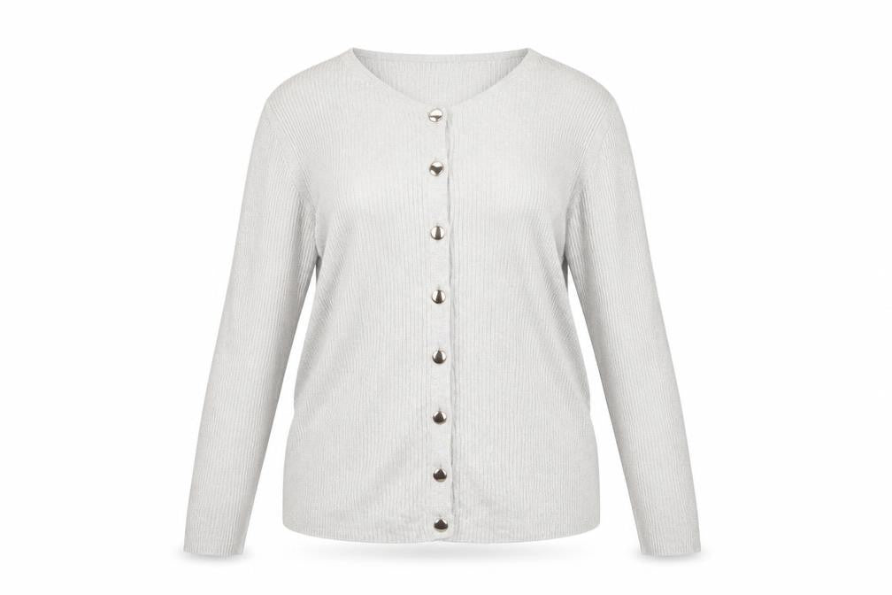Marks & Spencer Women's Silver L Rib Knit Button Cardigan Long Sleeve