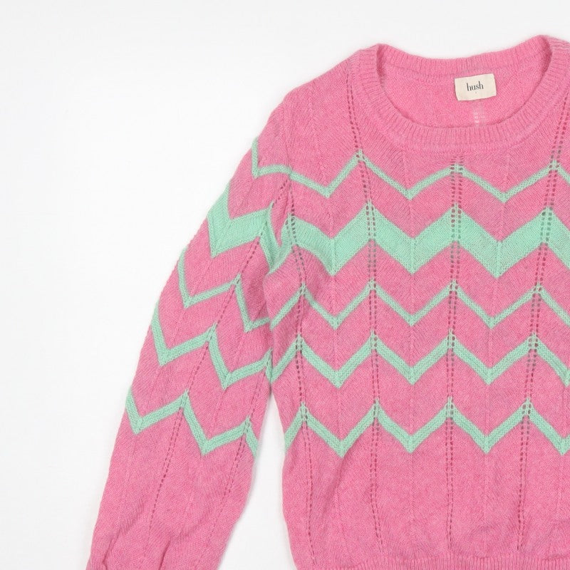 Hush Women’s Pink Alpaca Wool Chevron Knit Jumper Size S