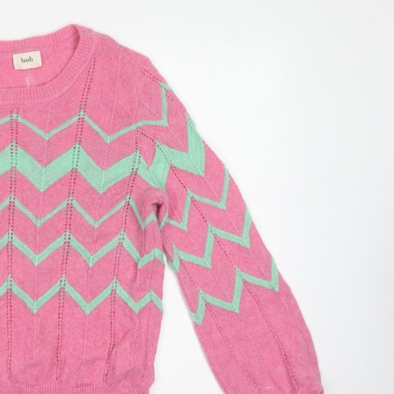 Hush Women’s Pink Alpaca Wool Chevron Knit Jumper Size S
