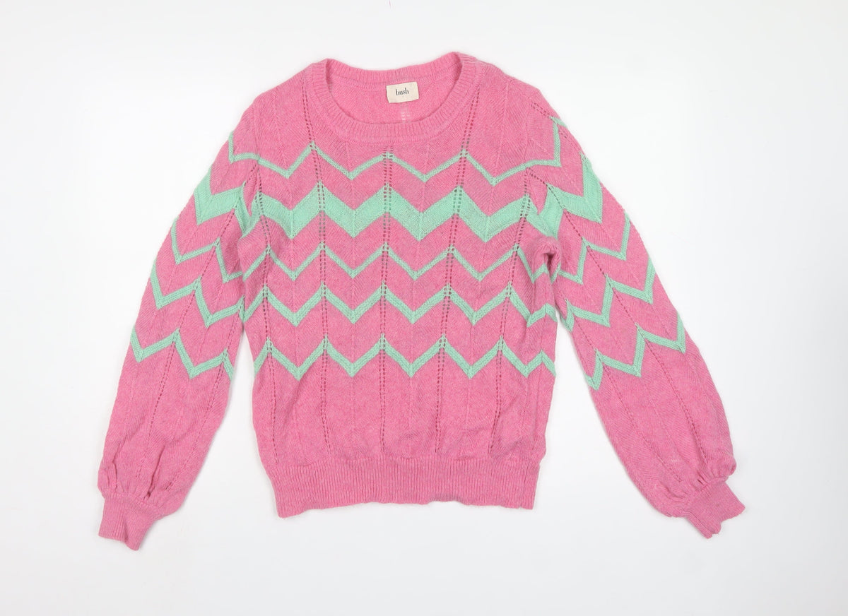 Hush Women’s Pink Alpaca Wool Chevron Knit Jumper Size S