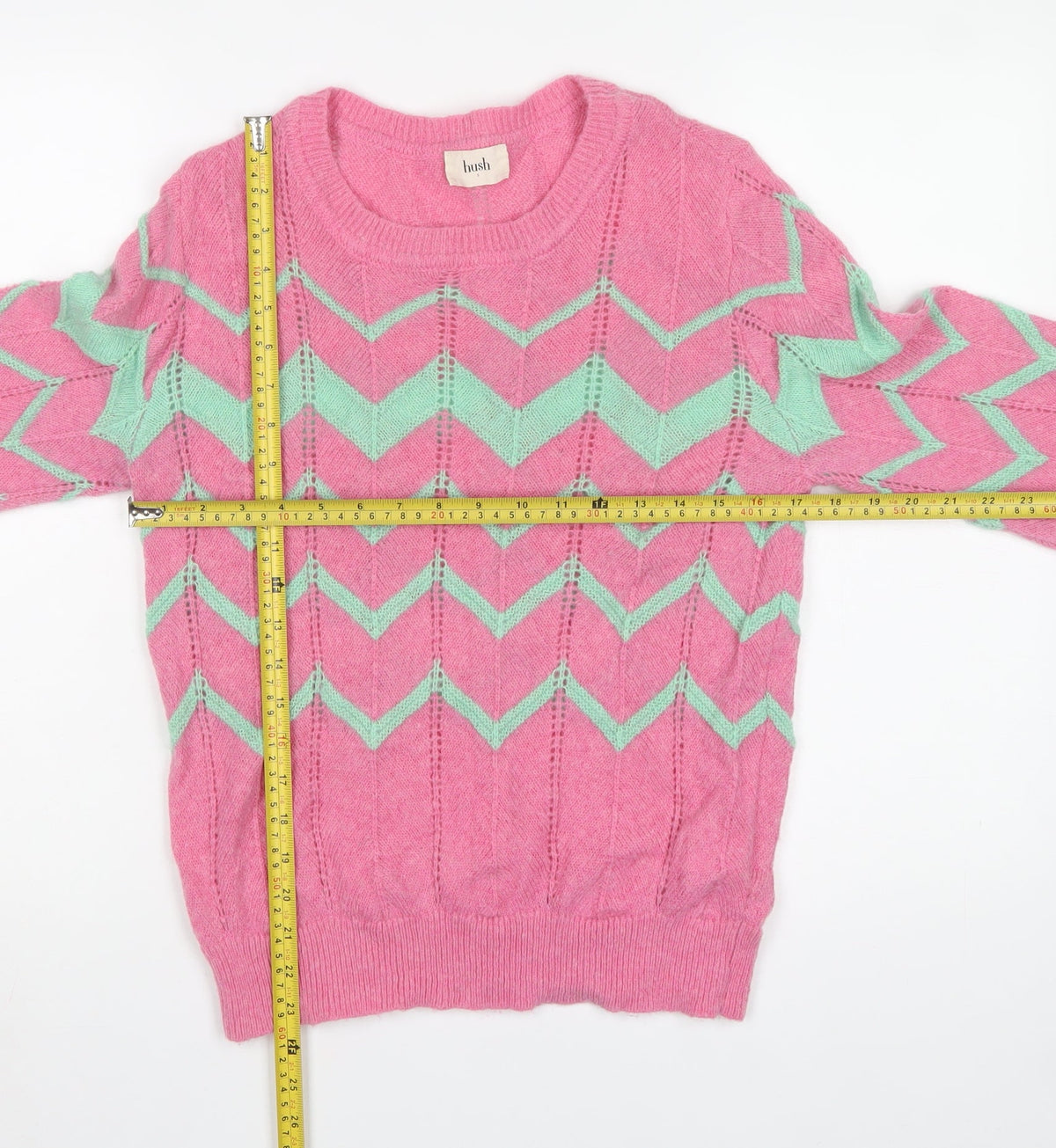 Hush Women’s Pink Alpaca Wool Chevron Knit Jumper Size S