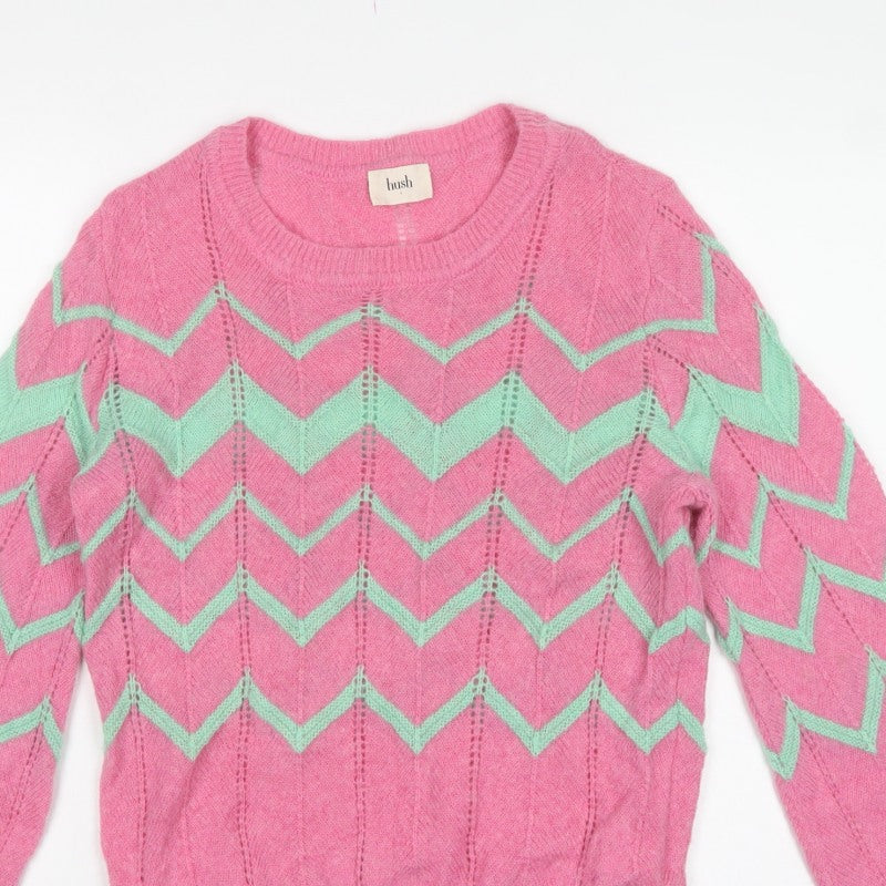 Hush Women’s Pink Alpaca Wool Chevron Knit Jumper Size S
