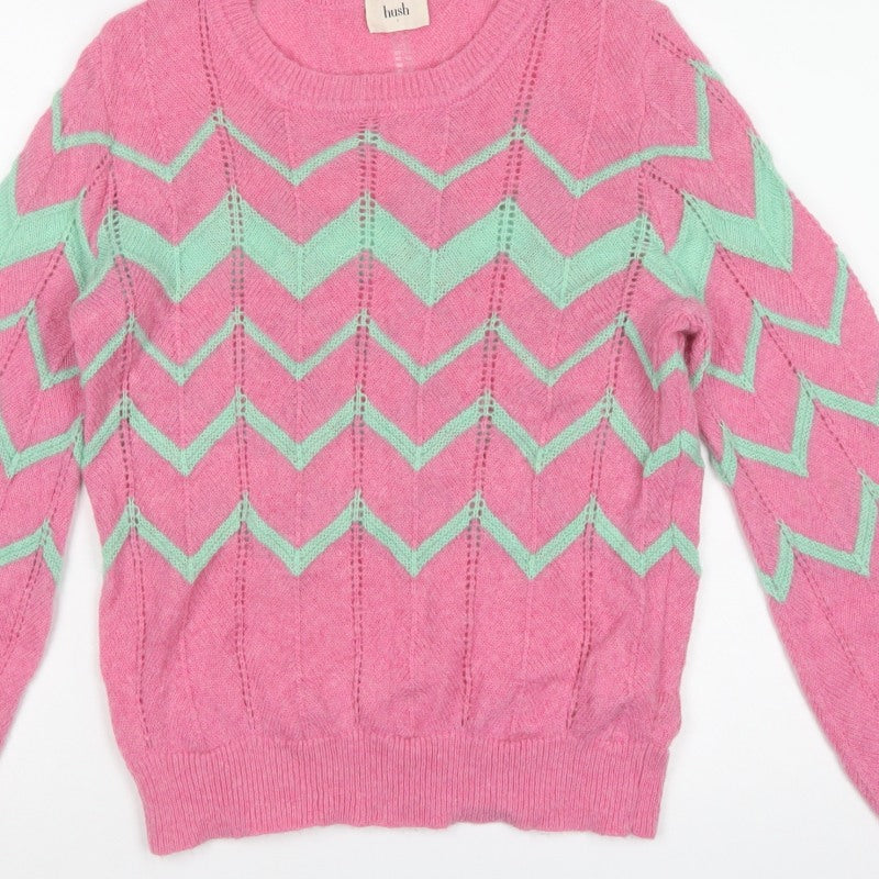 Hush Women’s Pink Alpaca Wool Chevron Knit Jumper Size S