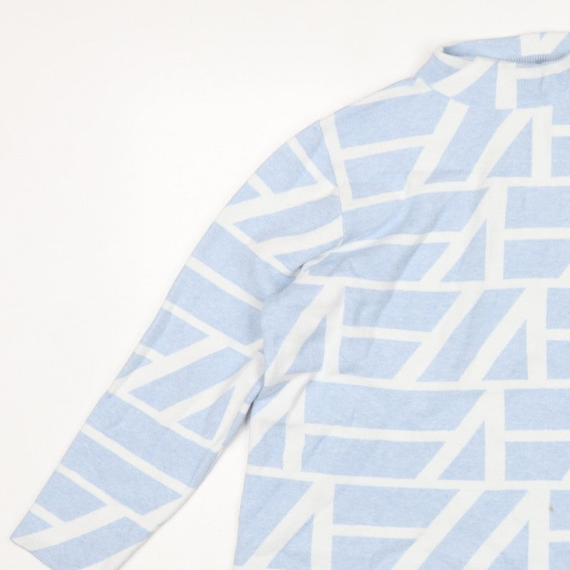 Viz-A-Viz Women Blue UK 16 Geometric Mock Neck Knit Pullover Jumper