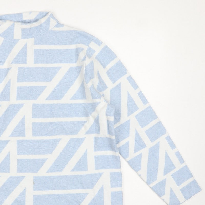 Viz-A-Viz Women Blue UK 16 Geometric Mock Neck Knit Pullover Jumper