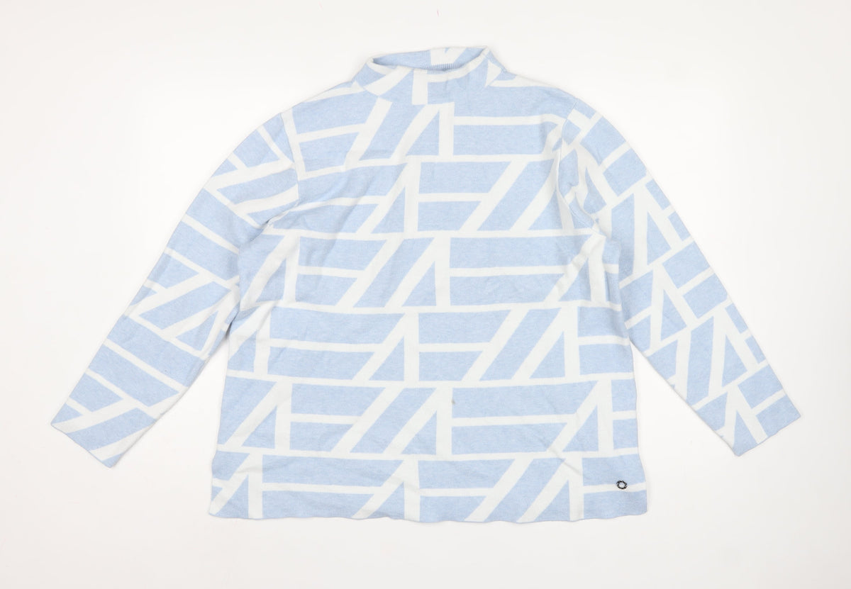 Viz-A-Viz Women Blue UK 16 Geometric Mock Neck Knit Pullover Jumper