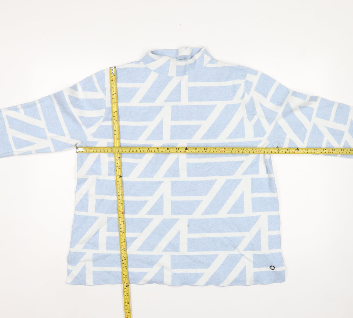 Viz-A-Viz Women Blue UK 16 Geometric Mock Neck Knit Pullover Jumper