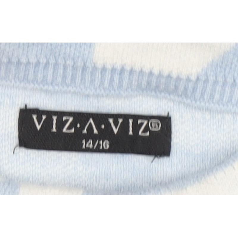 Viz-A-Viz Women Blue UK 16 Geometric Mock Neck Knit Pullover Jumper