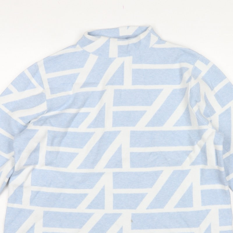 Viz-A-Viz Women Blue UK 16 Geometric Mock Neck Knit Pullover Jumper