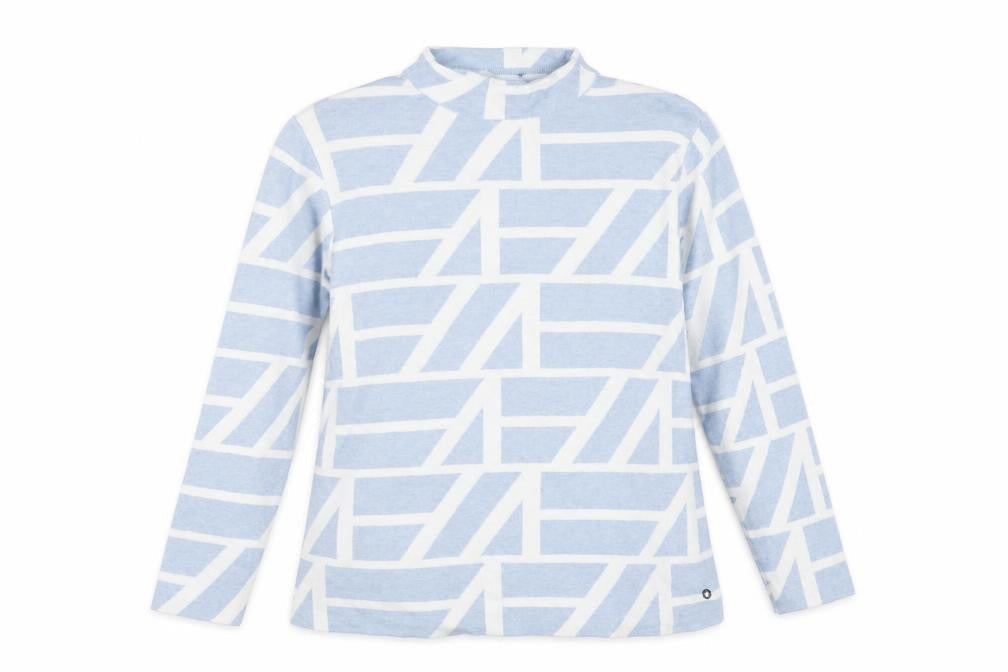 Viz-A-Viz Women Blue UK 16 Geometric Mock Neck Knit Pullover Jumper