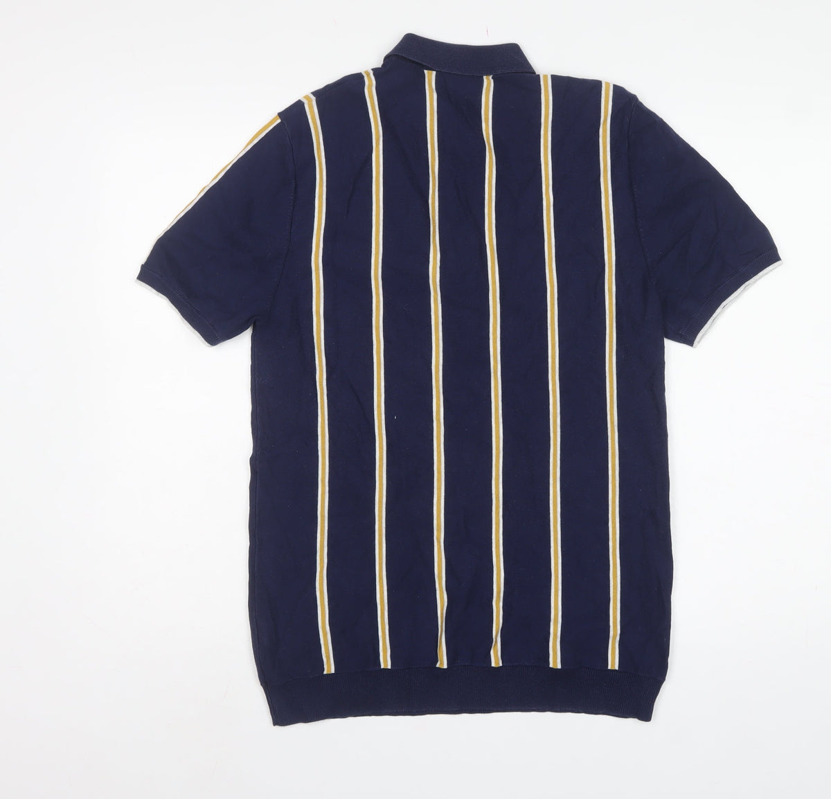 Marks and Spencer Men Blue M Striped Cotton Rich Knit Polo