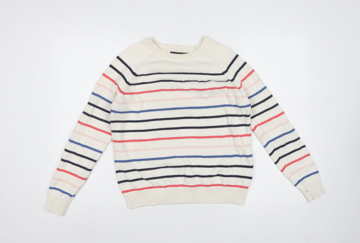 Marks & Spencer Women Multicoloured S Striped Cotton Knit Crew Jumper