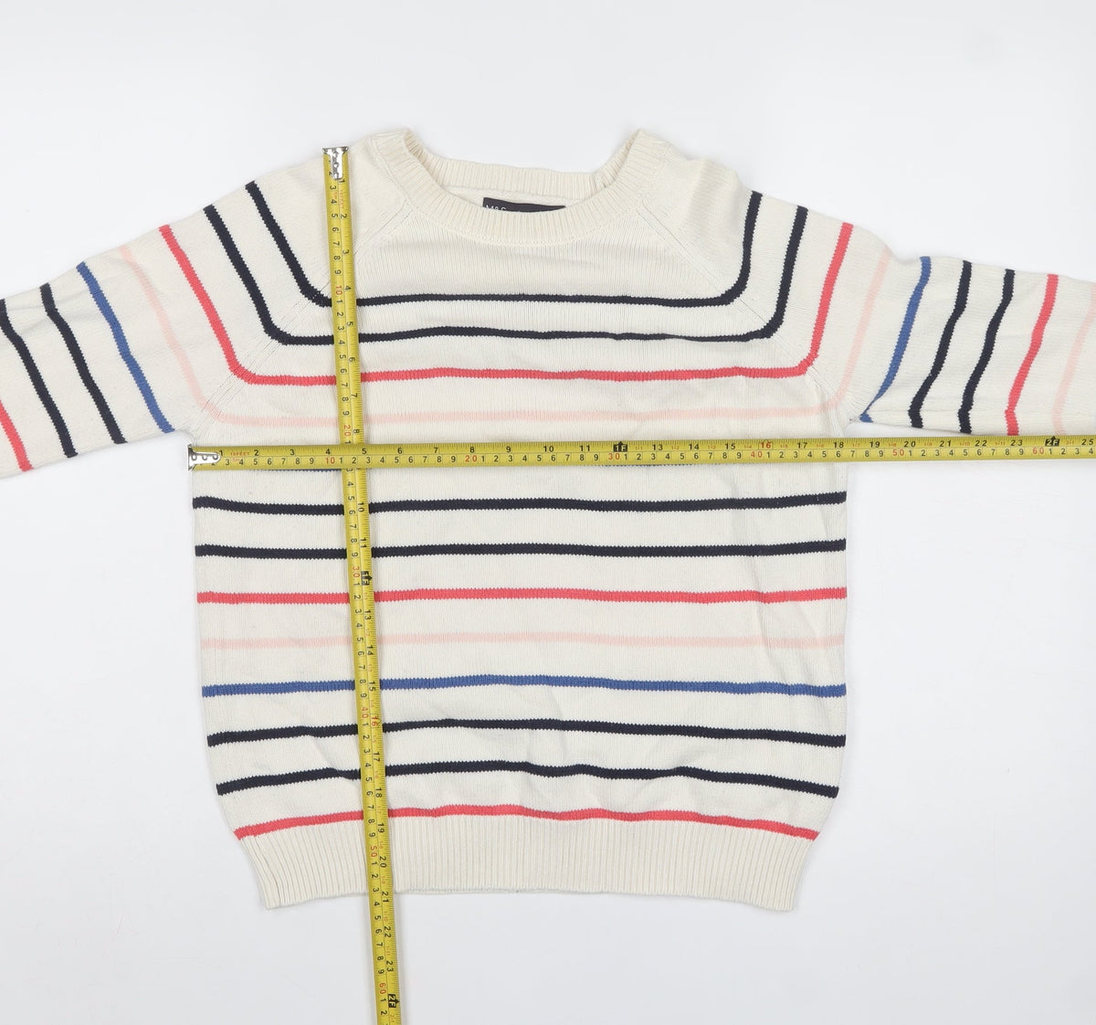 Marks & Spencer Women Multicoloured S Striped Cotton Knit Crew Jumper
