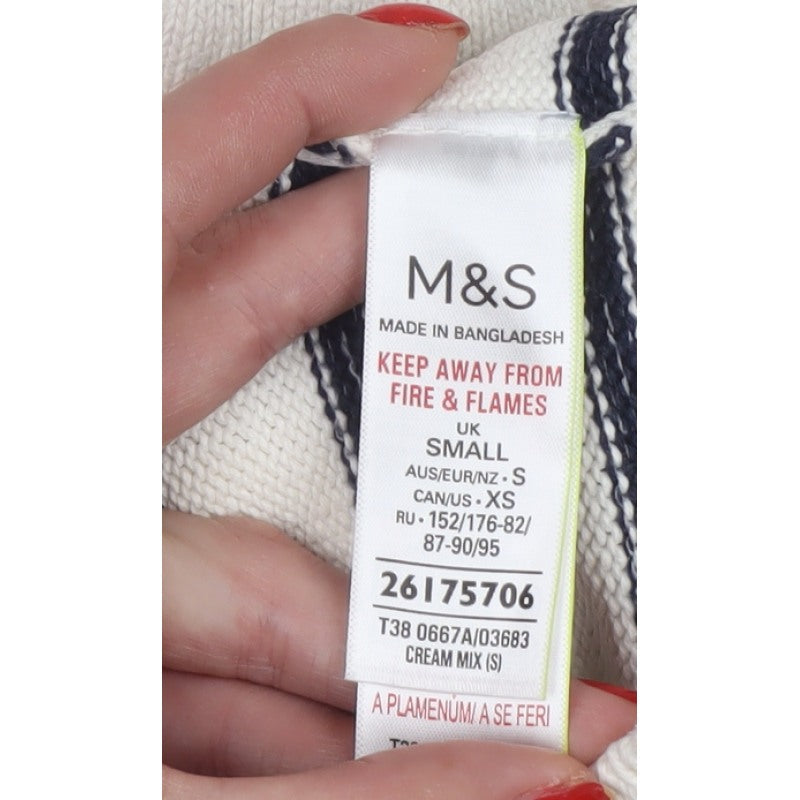 Marks & Spencer Women Multicoloured S Striped Cotton Knit Crew Jumper
