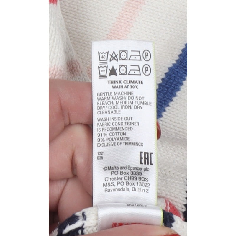 Marks & Spencer Women Multicoloured S Striped Cotton Knit Crew Jumper