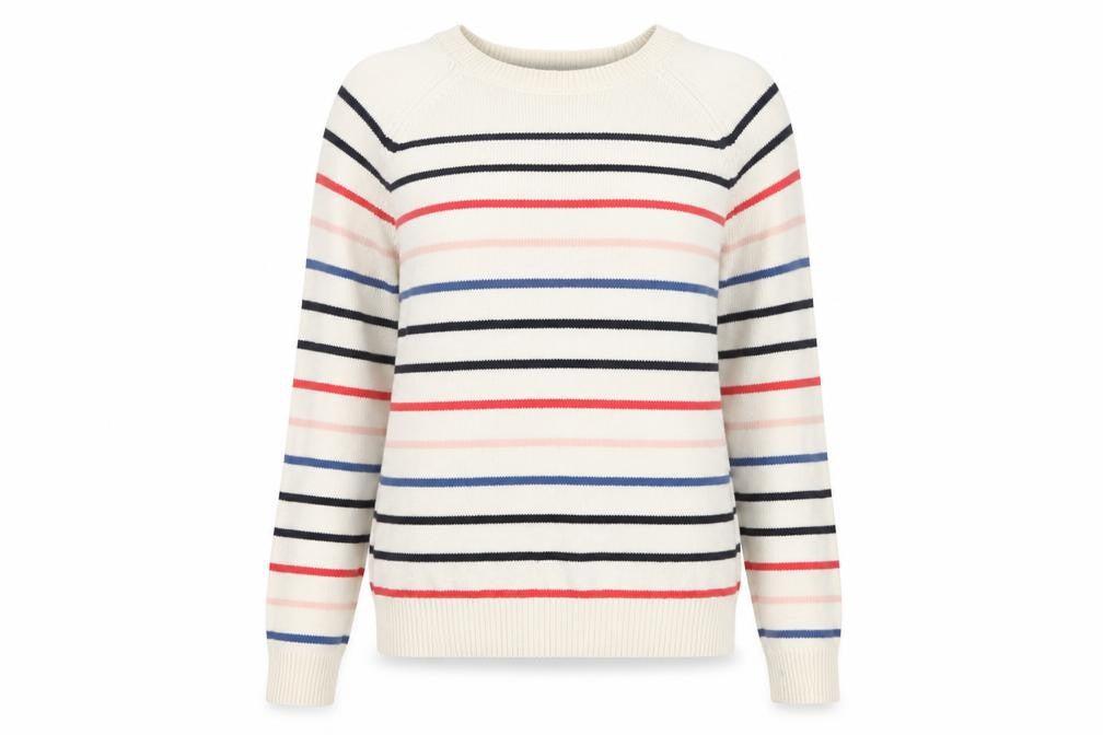 Marks & Spencer Women Multicoloured S Striped Cotton Knit Crew Jumper