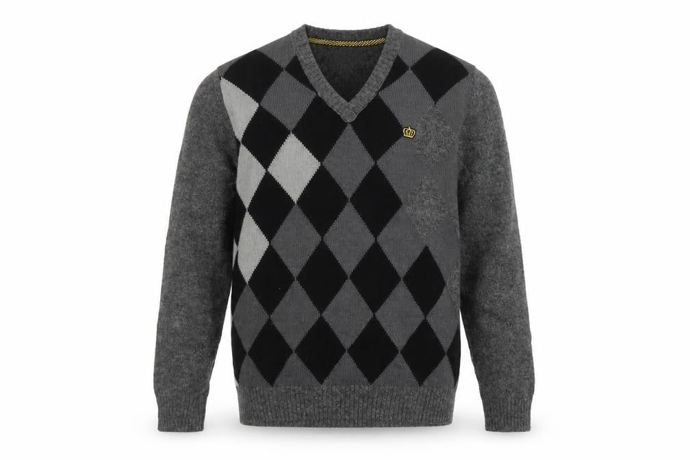 Next Men’s Grey Argyle Wool Blend V-Neck Pullover Jumper Size M