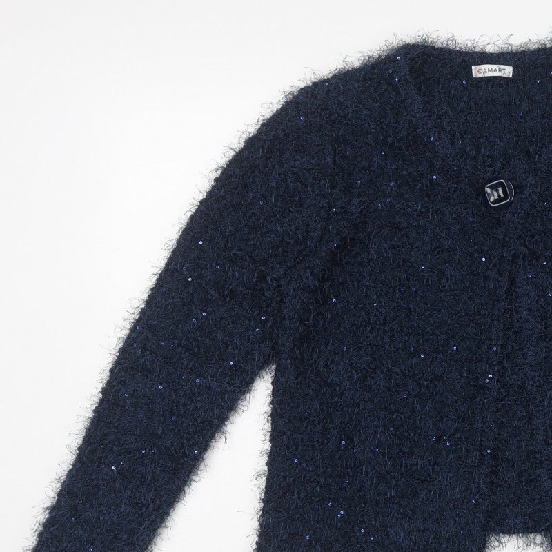 Damart Women's Blue UK 16 Sequin Open Knit Cardigan Long Sleeve