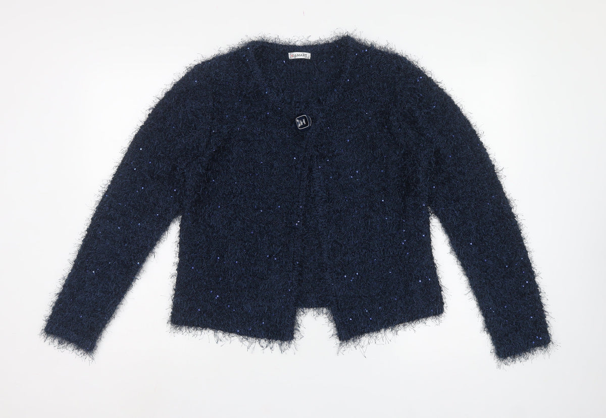 Damart Women's Blue UK 16 Sequin Open Knit Cardigan Long Sleeve