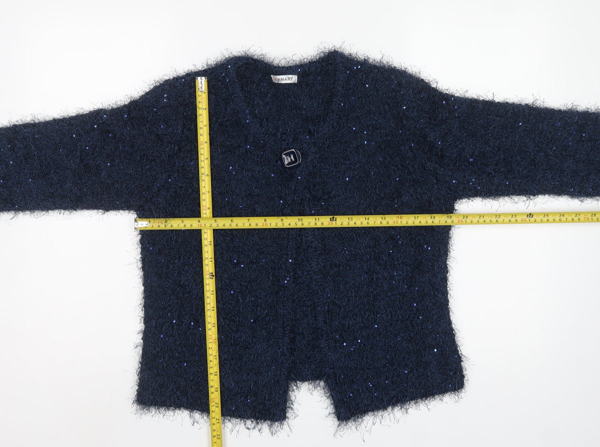 Damart Women's Blue UK 16 Sequin Open Knit Cardigan Long Sleeve