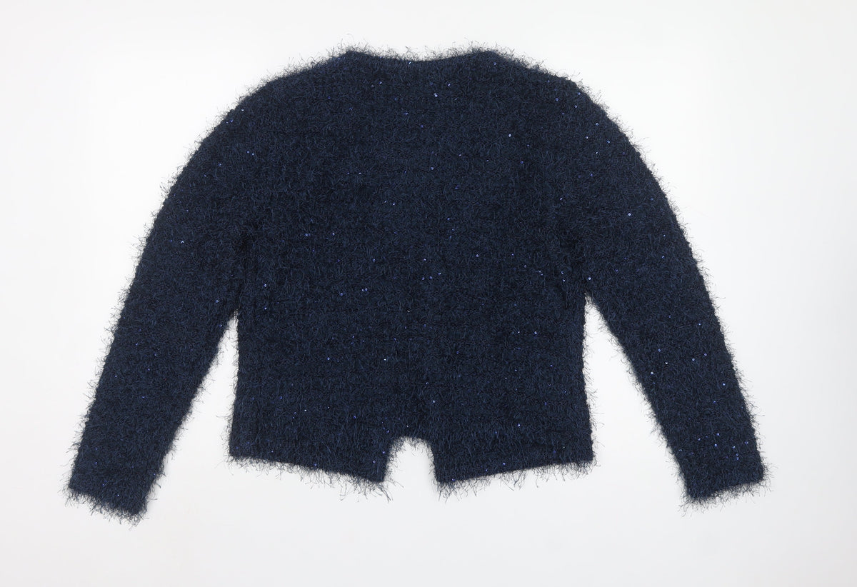 Damart Women's Blue UK 16 Sequin Open Knit Cardigan Long Sleeve