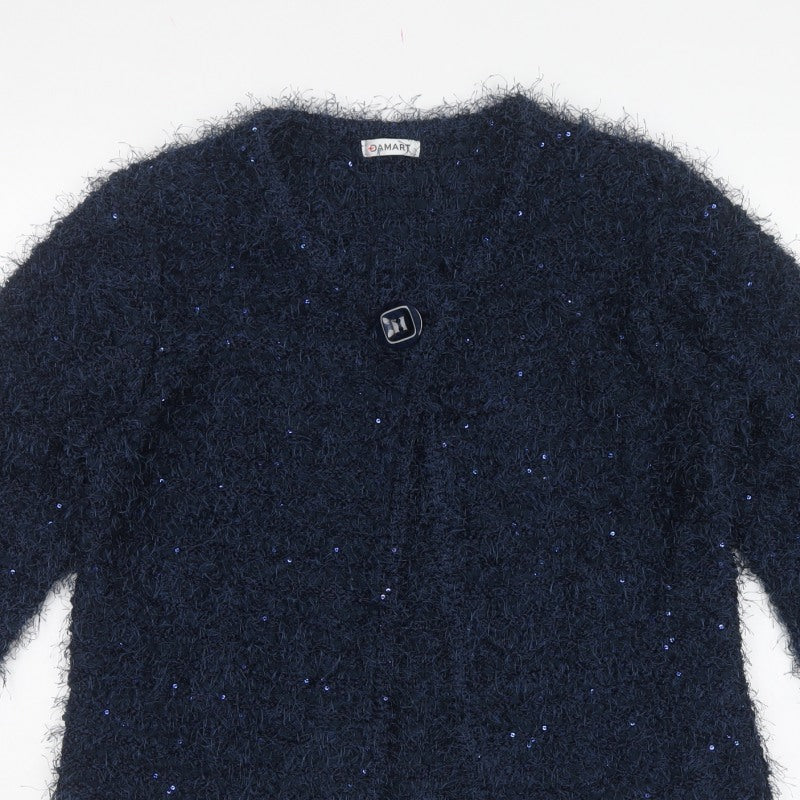 Damart Women's Blue UK 16 Sequin Open Knit Cardigan Long Sleeve