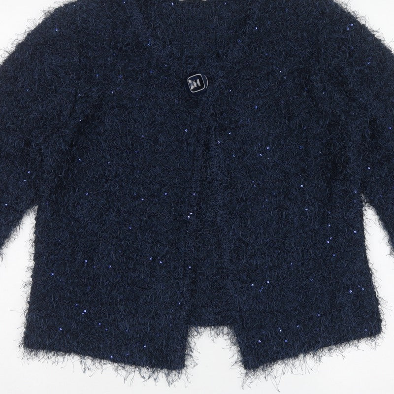 Damart Women's Blue UK 16 Sequin Open Knit Cardigan Long Sleeve