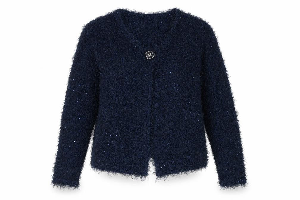 Damart Women's Blue UK 16 Sequin Open Knit Cardigan Long Sleeve