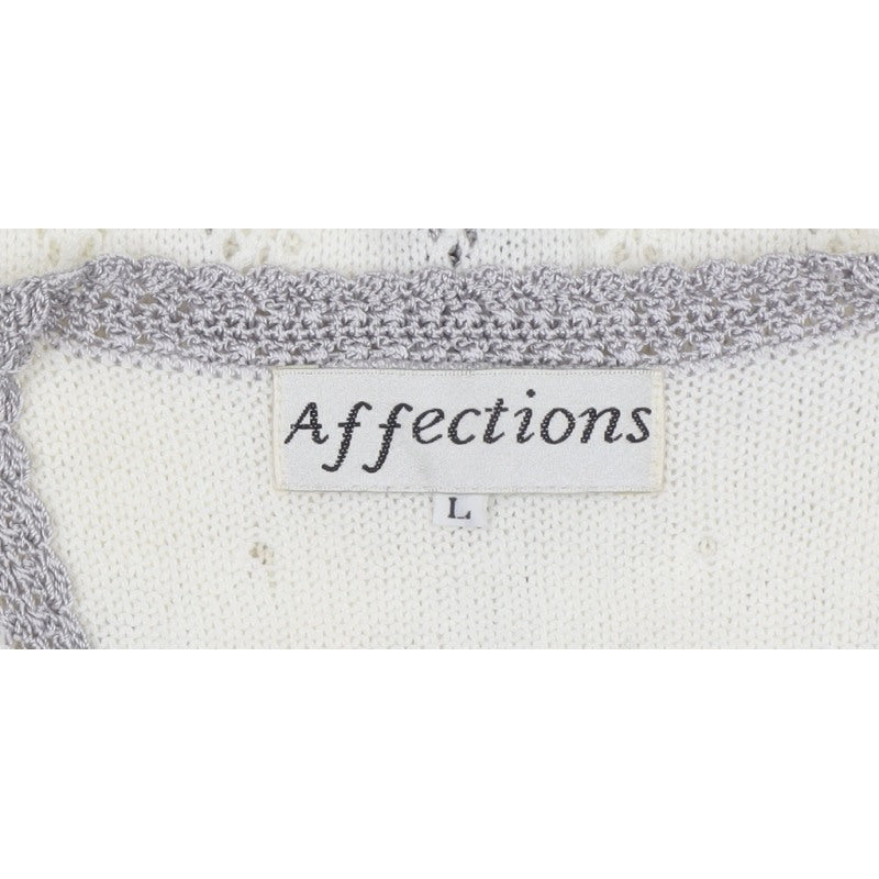 Affections Women Ivory L Floral Embroidered V-Neck Knit Cardigan