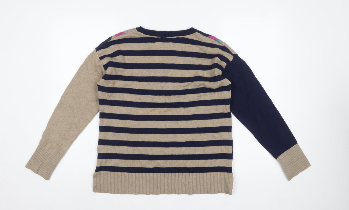 White Stuff Women’s Beige Navy Heart Check Knit Jumper UK 14