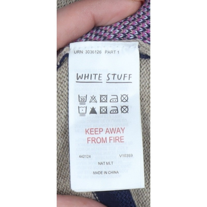 White Stuff Women’s Beige Navy Heart Check Knit Jumper UK 14