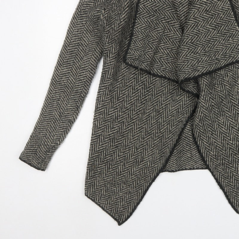 Zara Women Grey Herringbone Open Cardigan UK M Long Sleeve Knit